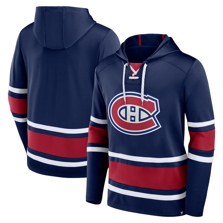 Montreal Canadiens NHL Fanatics Branded Men's Navy Lace Up Pullover Hoodie