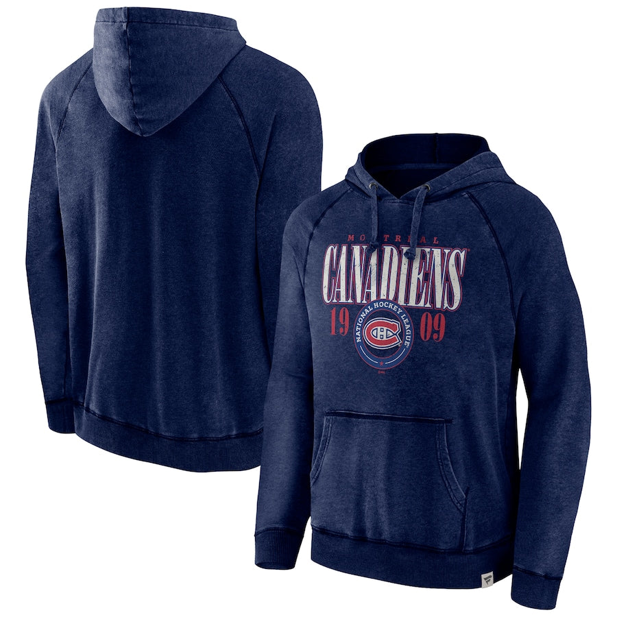 Sweat à capuche bleu marine délavé enneigé pour hommes Fanatics Branded de la LNH des Canadiens de Montréal