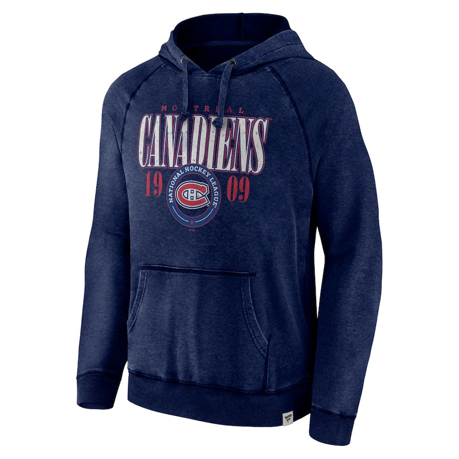 Sweat à capuche bleu marine délavé enneigé pour hommes Fanatics Branded de la LNH des Canadiens de Montréal