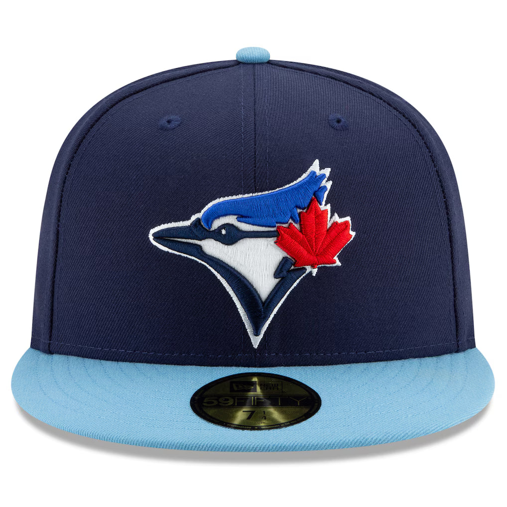 Casquette ajustée Toronto Blue Jays MLB New Era pour homme, marine/bleu clair, modèle 59Fifty, collection authentique 50ème anniversaire