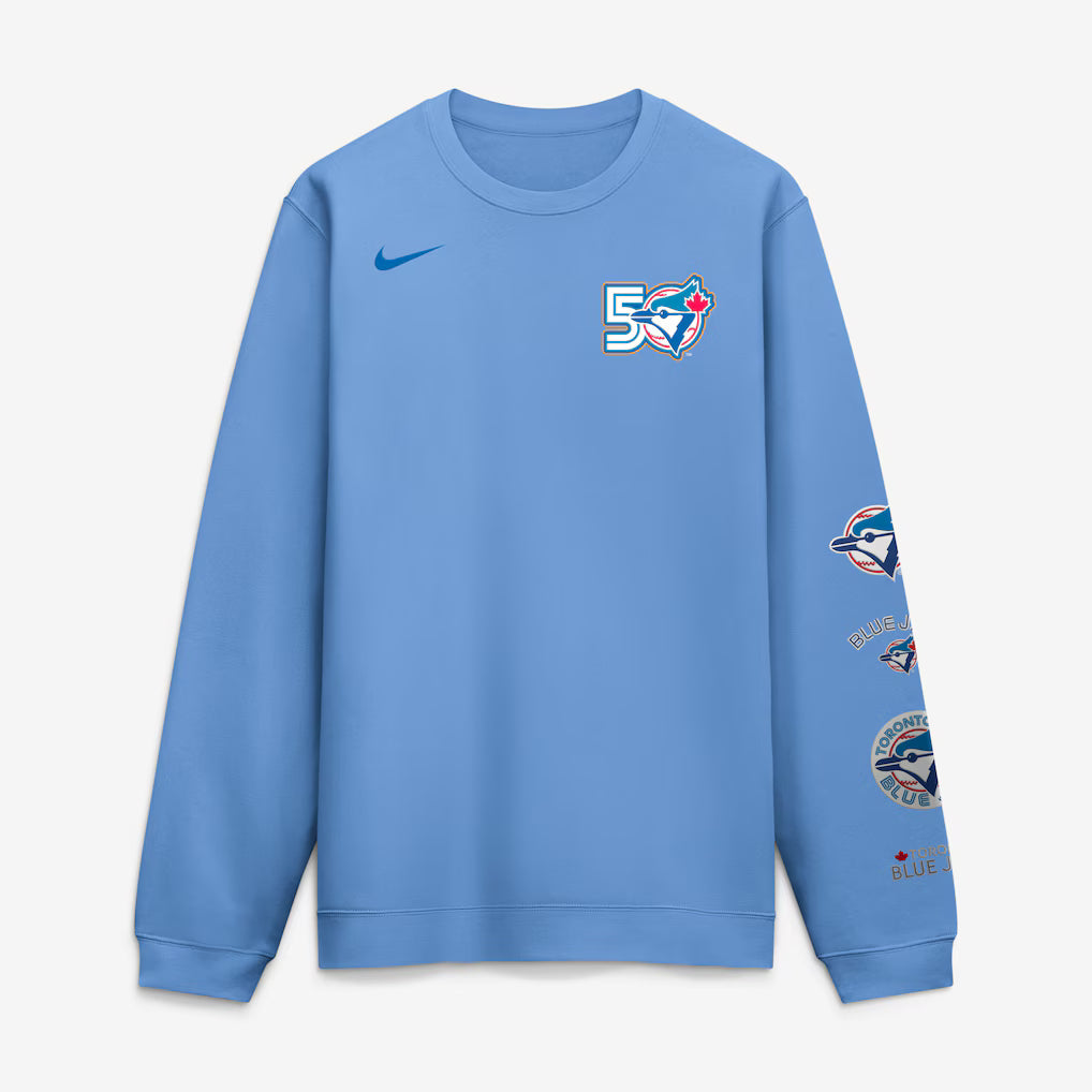 Toronto Blue Jays MLB Nike Men's Light Blue 50th Anniversary Club Crew Sweatshirt
