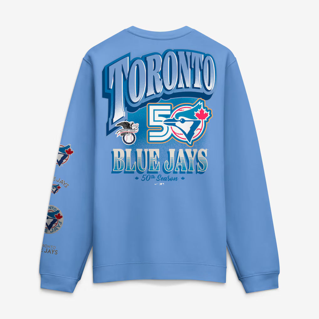 Toronto Blue Jays MLB Nike Men's Light Blue 50th Anniversary Club Crew Sweatshirt