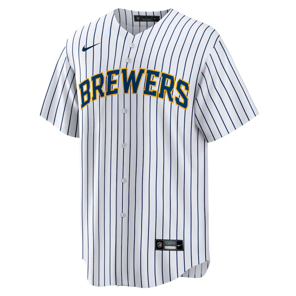 Milwaukee Brewers MLB Nike Men's White Pinstripe Alternate Replica Jersey