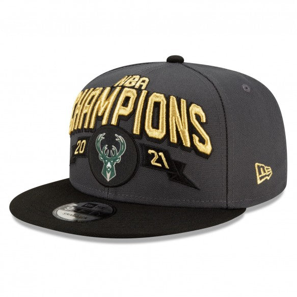 Milwaukee Bucks NBA New Era Men's Grey 9Fifty 2021 NBA Finals Champions Locker Room Snapback