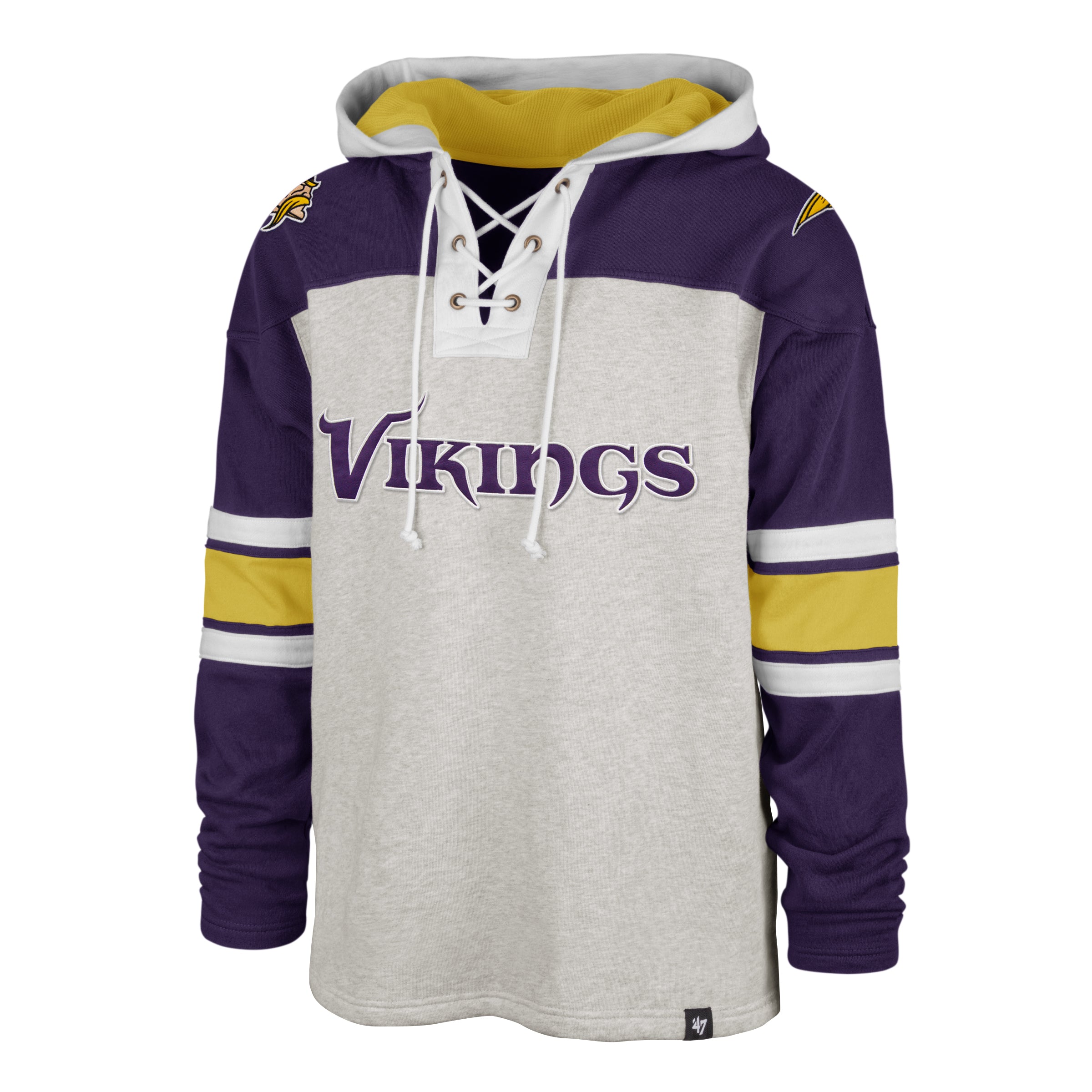 Minnesota Vikings NFL 47 Brand Men's Grey Gridiron Lace Up Hoodie