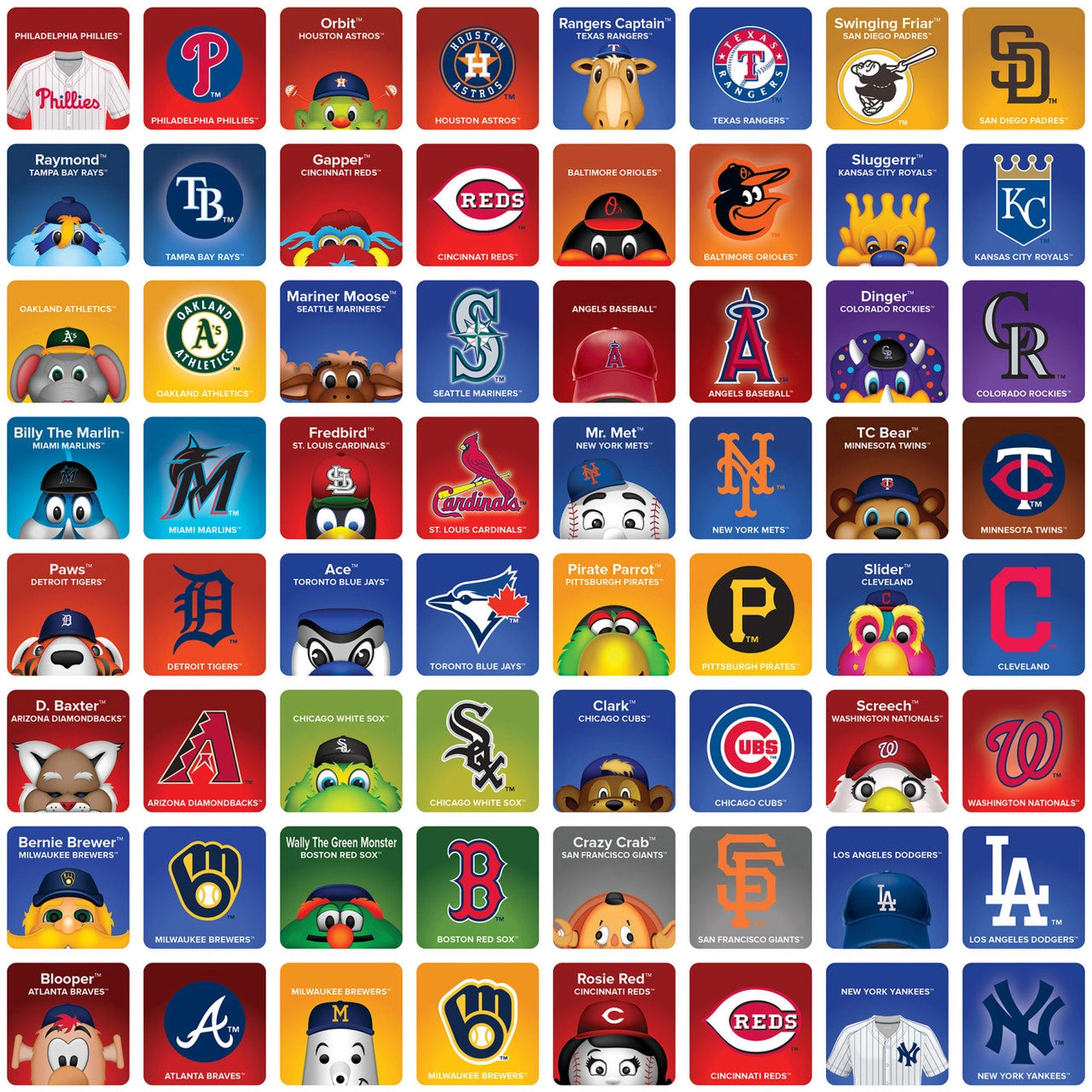 MLB Masterpieces Mascots Matching Game