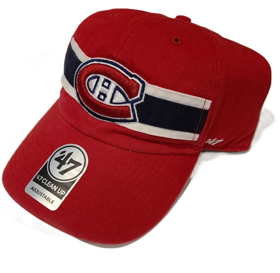 Montreal Canadiens NHL 47 Brand Men's Red Team Stripe Clean Up Adjustable Hat