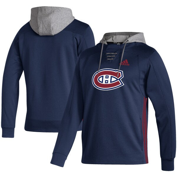 Montreal Canadiens NHL Adidas Men's Navy Skate Lace Pullover Hoodie