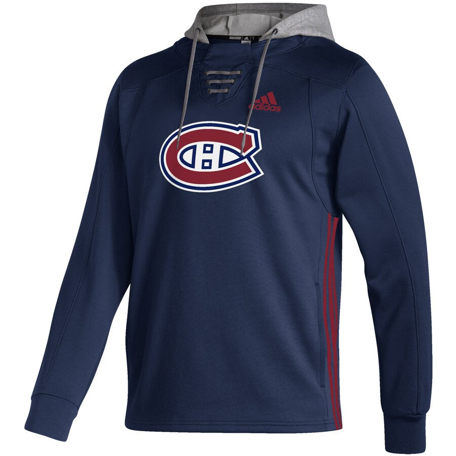 Montreal Canadiens NHL Adidas Men's Navy Skate Lace Pullover Hoodie