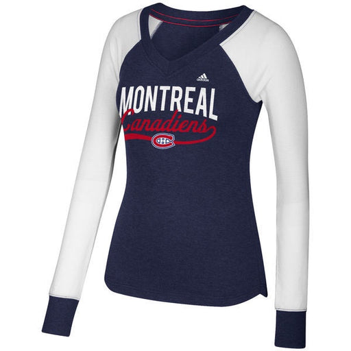 Montreal Canadiens NHL Adidas Women's Navy/White Patch V-Neck Long-sleeve Shirt