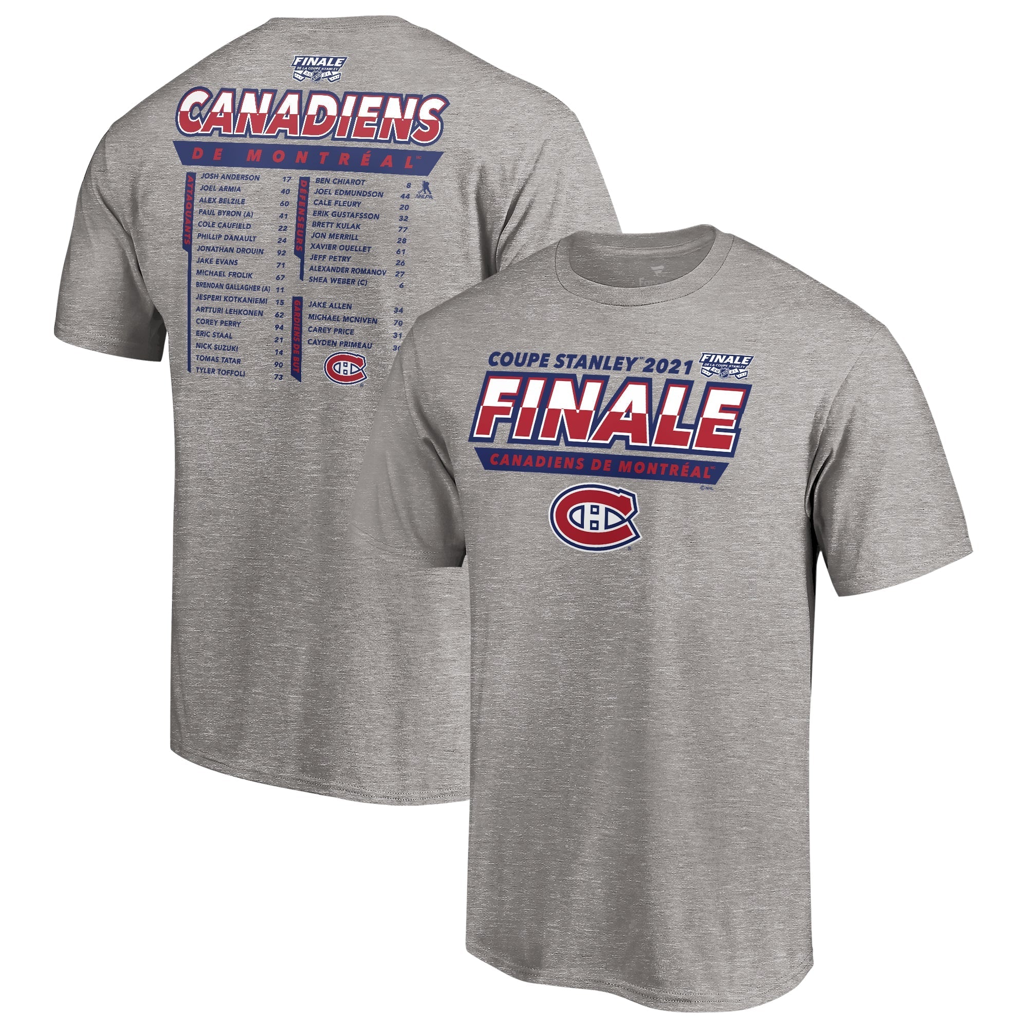 Montreal Canadiens NHL Fanatics Branded Men's Grey 2021 Stanley Cup Final High Sticking Roster T-Shirt