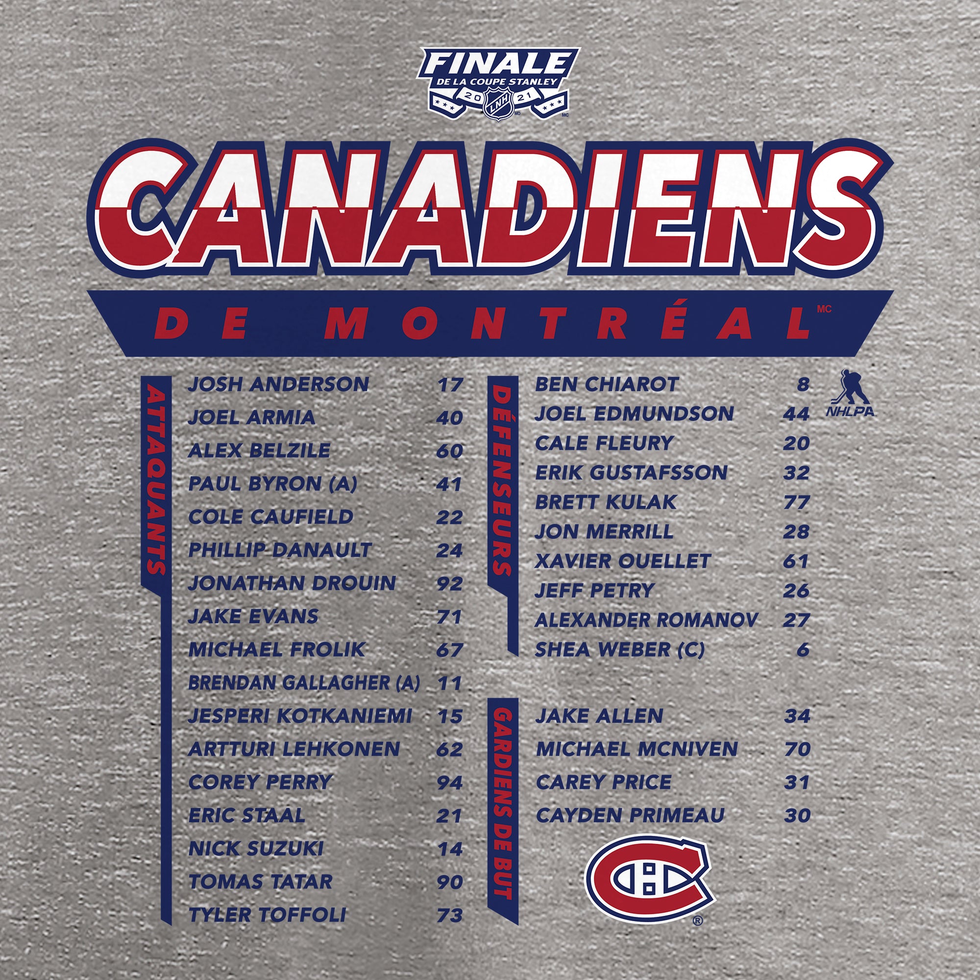 Montreal Canadiens NHL Fanatics Branded Men's Grey 2021 Stanley Cup Final High Sticking Roster T-Shirt