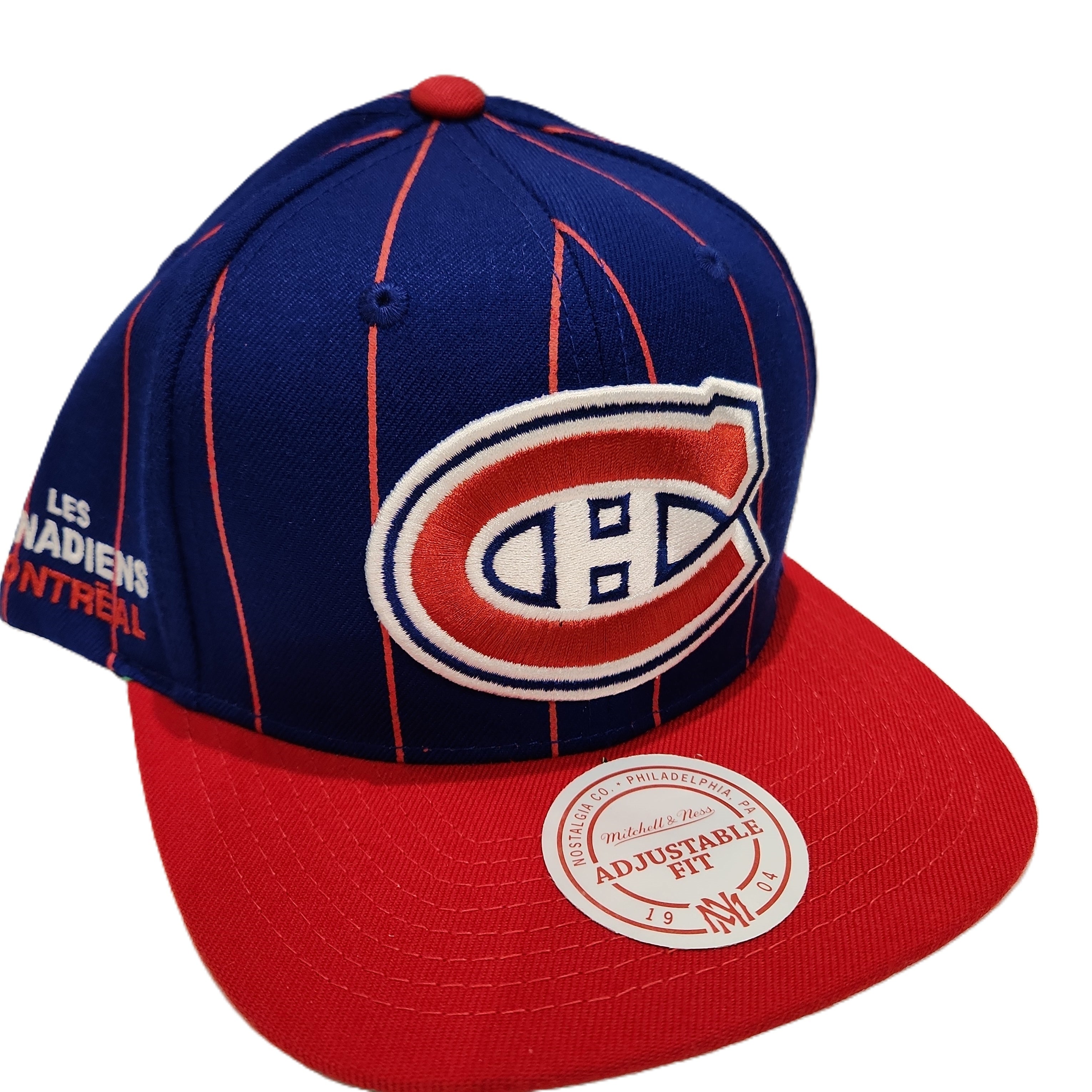 Casquette Snapback bleu marine à rayures à épingles Mitchell & Ness des Canadiens de Montréal de la LNH