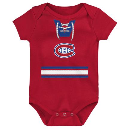 Montreal Canadiens NHL Outerstuff Infant Red Mock Uniform Stripes Creeper