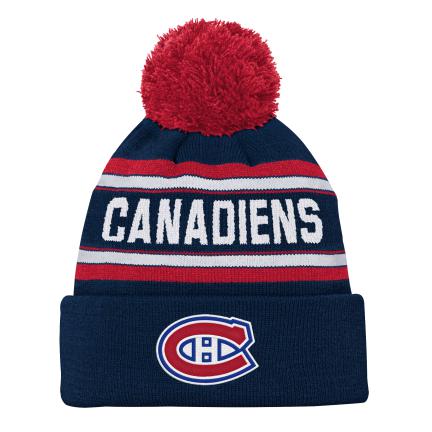 Montreal Canadiens NHL Outerstuff Kids Navy Wordark Jacquard Cuff Pom Knit Hat