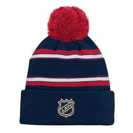Montreal Canadiens NHL Outerstuff Kids Navy Wordark Jacquard Cuff Pom Knit Hat
