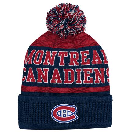 Montreal Canadiens NHL Outerstuff Youth Red/Navy Puck Pattern Cuff Pom Knit
