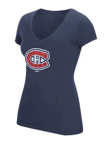 Montreal Canadiens NHL Reebok Women's Navy V-Neck T-Shirt