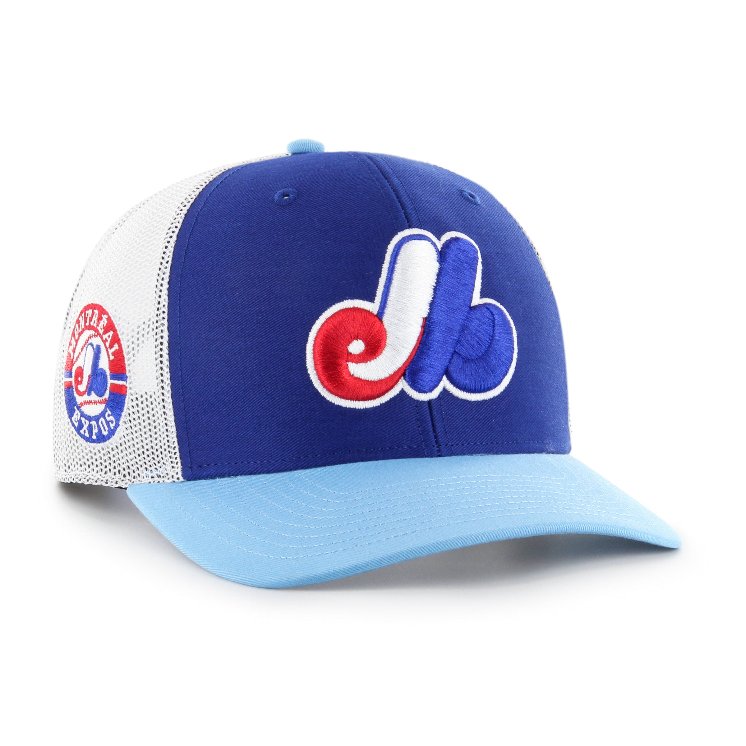 Montreal Expos MLB 47 Brand Men's Royal Blue/Light Blue Side Note Trucker Snapback