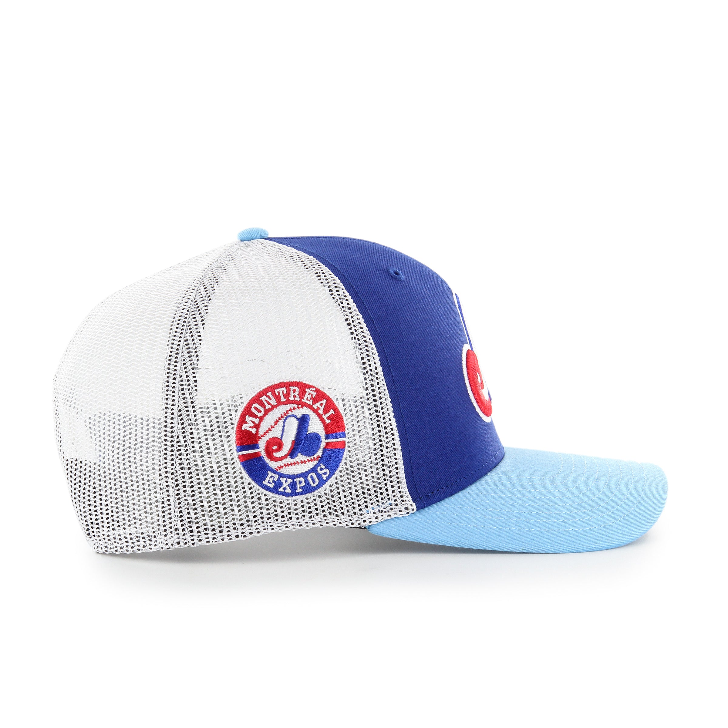 Montreal Expos MLB 47 Brand Men's Royal Blue/Light Blue Side Note Trucker Snapback