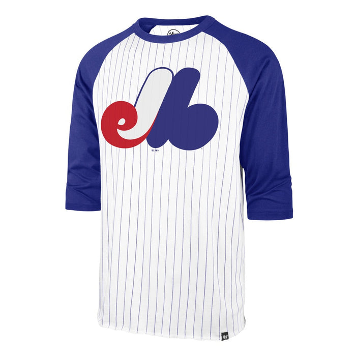 Montreal Expos MLB 47 Brand Men's White Pin Stripe White Raglan 3/4 Sl —