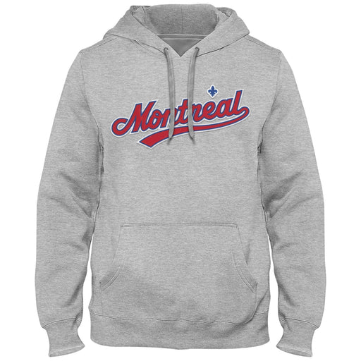 Montreal Expos MLB Bulletin Men's Athletic Grey Cooperstown Express Road Twill Logo Hoodie