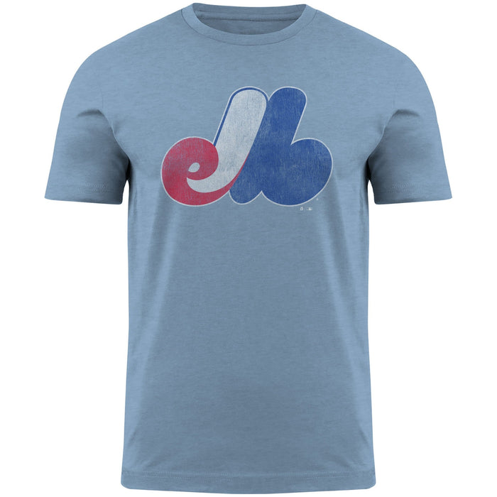 Montreal Expos MLB Bulletin Men's Light Blue Distressed Logo Heathered T-Shirt XXL
