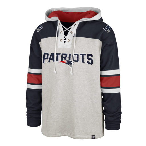 New England Patriots NFL 47 Brand Men's Grey Gridiron Lace Up Hoodie