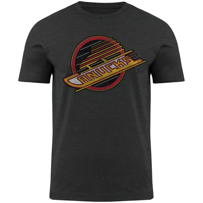 Vancouver Canucks NHL Bulletin Men's Charcoal Distressed Vintage Logo Heathered T-Shirt