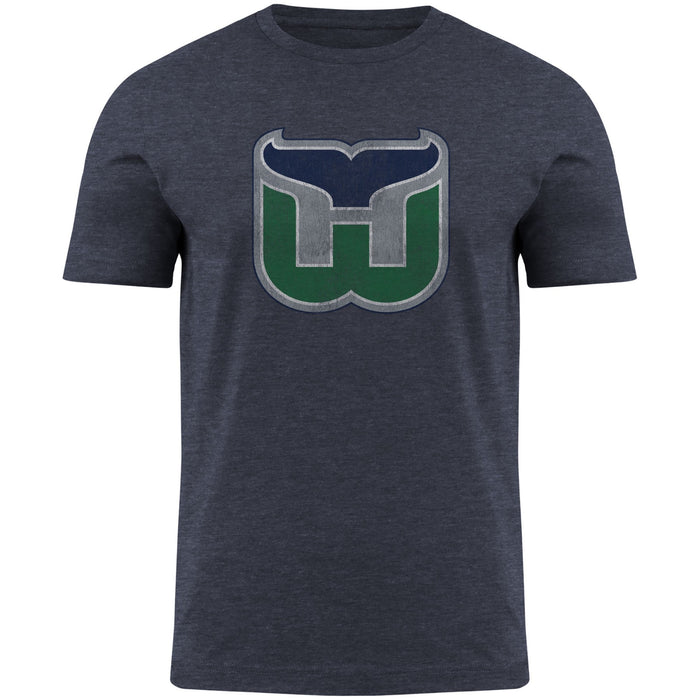 Hartford Whalers NHL Bulletin Men's Navy Distressed Vintage Logo Heathered T-Shirt
