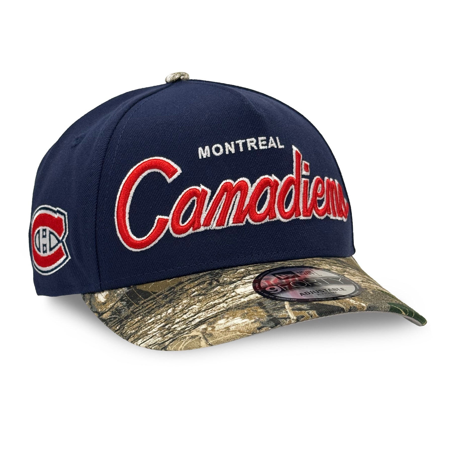 Casquette ajustée New Era 9Forty Realtree A-Frame Script des Canadiens de Montréal de la LNH pour homme – Bleu royal/camouflage