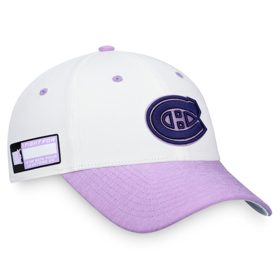 Casquette Snapback Fanatics Branded Canadiens de Montréal blanc/violet 2023 Hockey Fights Cancer Authentic Pro