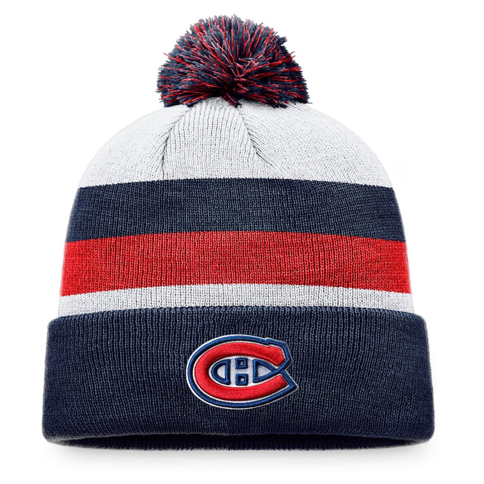 Montreal Canadiens NHL Fanatics Branded Men's Tricolor Fundamental Cuff Pom Knit Hat