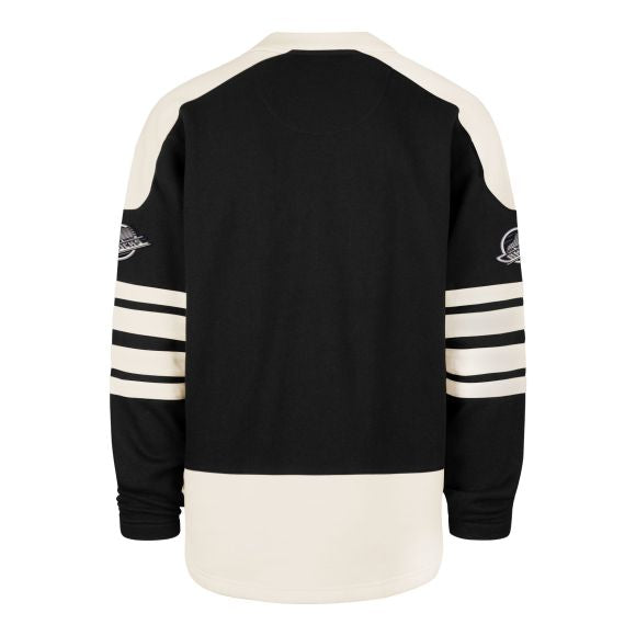 Vancouver Canucks NHL 47 Brand Men's Black Golden Age Sweep Check Eternal Lacer Crew Sweater