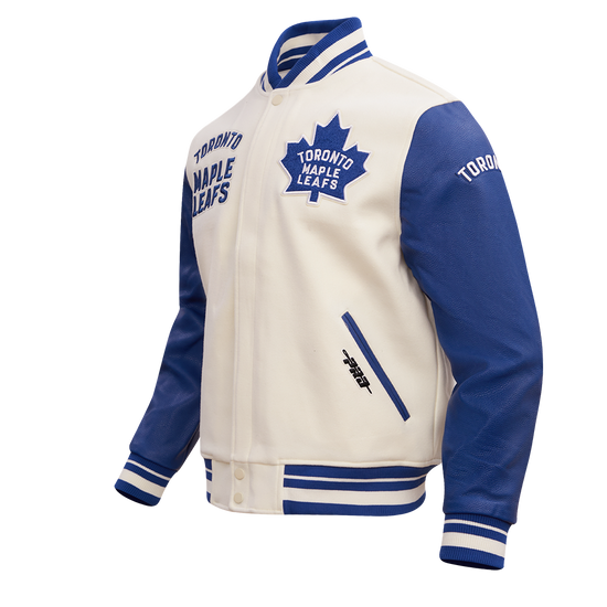 Veste universitaire en laine côtelée Modern Originals pour homme, couleur coquille d'œuf/bleu royal, modèle Pro Standard de la LNH des Maple Leafs de Toronto