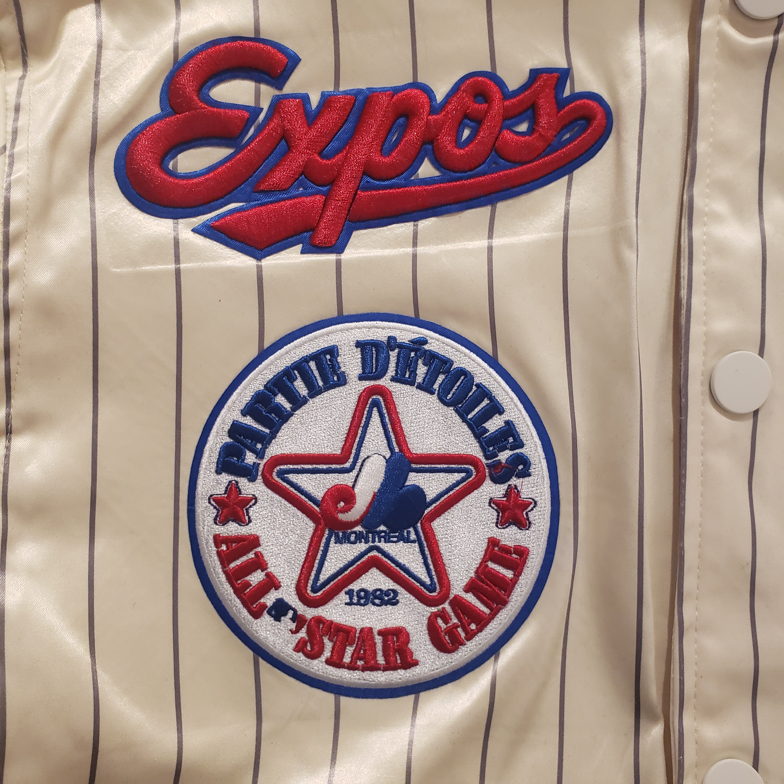 Montreal Expos MLB Pro Standard Men's Off-White Cooperstown Pinstripe Satin Jacket