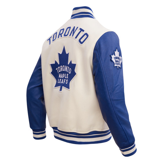 Veste universitaire en laine côtelée Modern Originals pour homme, couleur coquille d'œuf/bleu royal, modèle Pro Standard de la LNH des Maple Leafs de Toronto