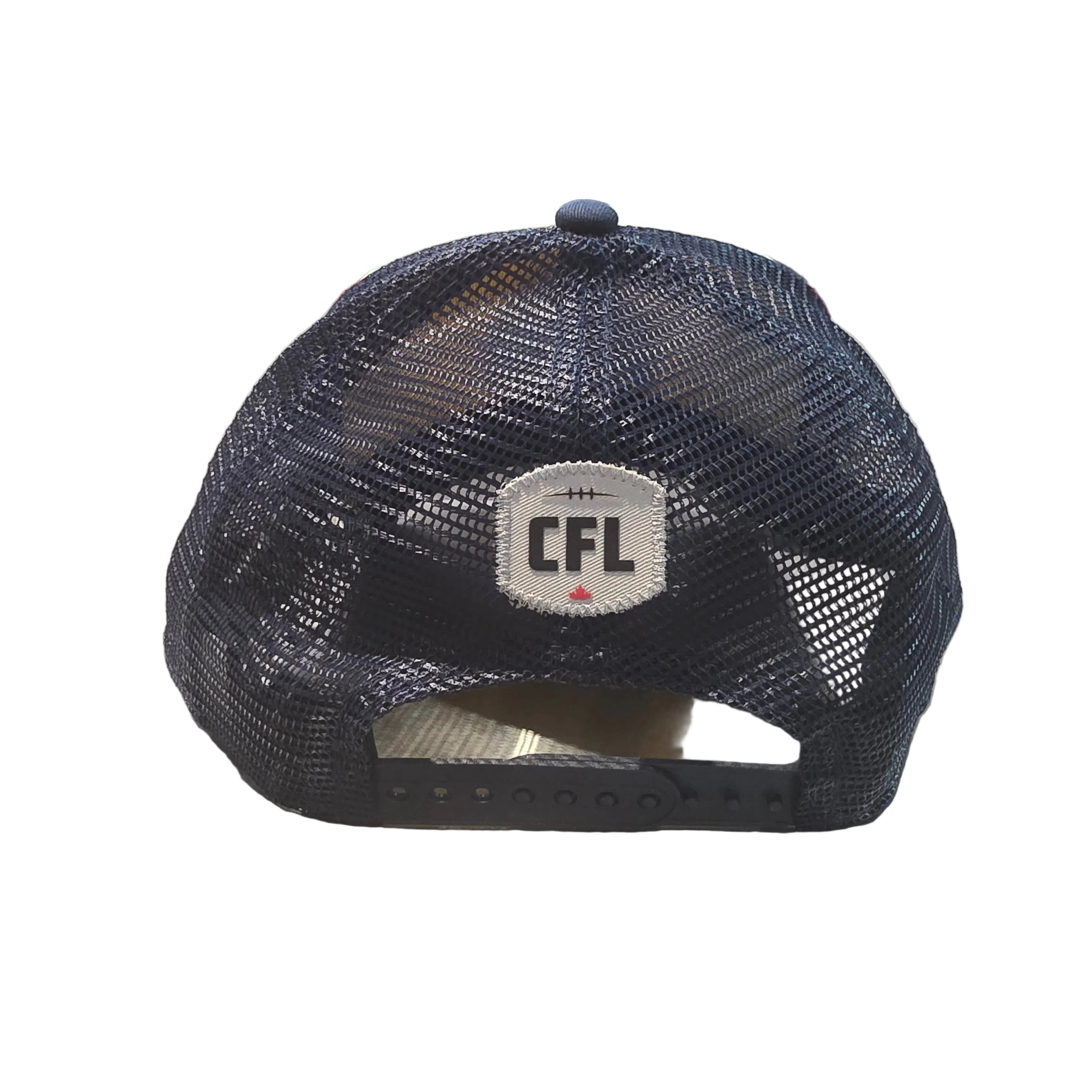 Casquette snapback ajustée de type camionneur 9Forty A-Frame New Era pour homme, beige et marine, des Alouettes de Montréal de la LCF