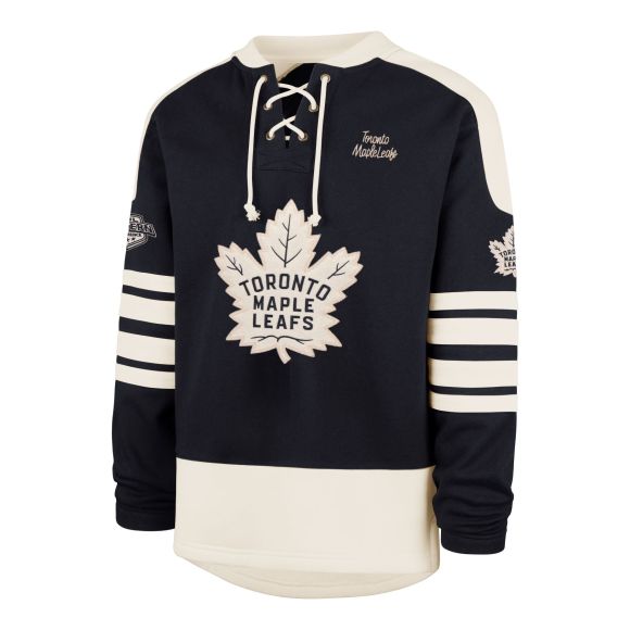 Toronto Maple Leafs NHL 47 Brand Men's Navy Golden Age Sweep Check Eternal Lacer Crew Sweater