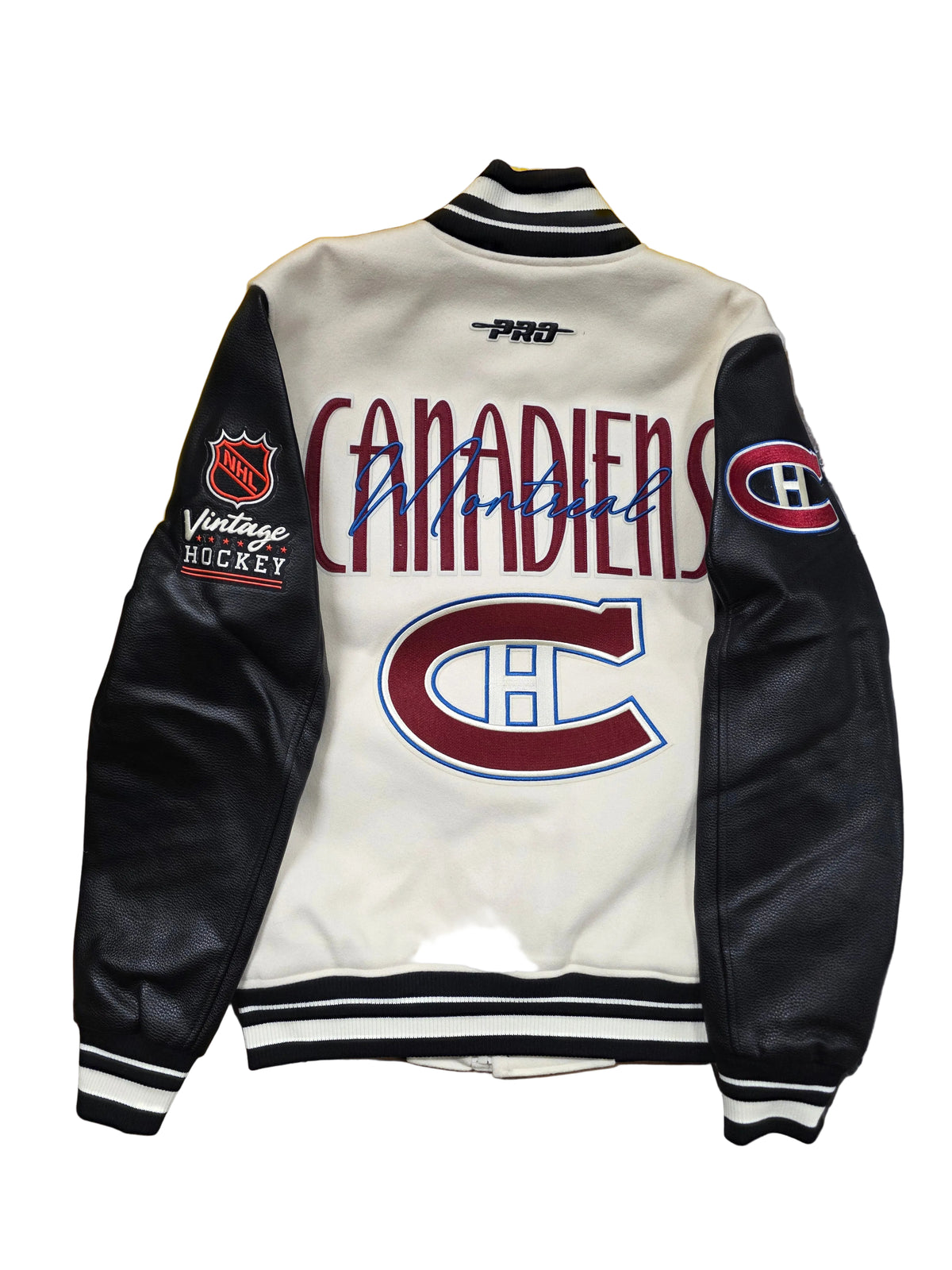 Montreal Canadiens NHL Pro Standard Men's Eggshell/Black Vintage Hockey Rib Wool Varsity Jacket