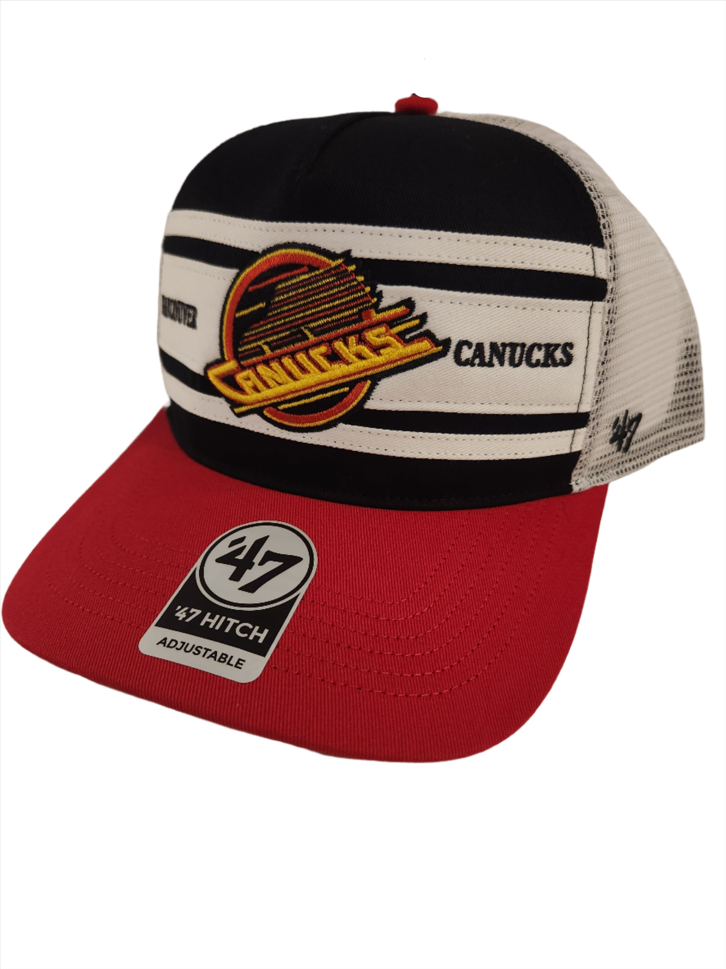 Casquette ajustable à rayures noires et rouges 47 Brand des Canucks de Vancouver LNH pour hommes