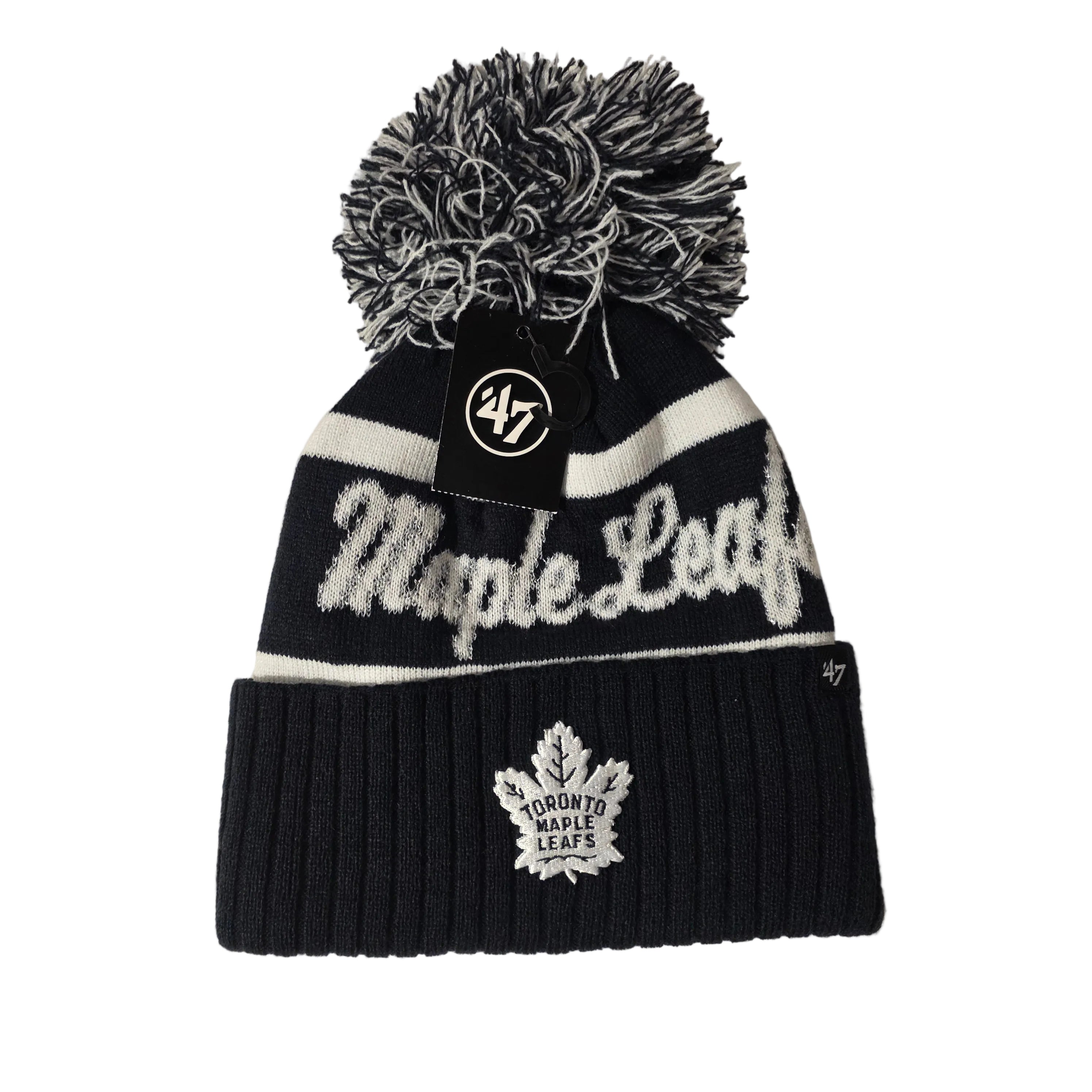 Toronto Maple Leafs NHL 47 Brand Women's Navy Spirited Cuff Pom Knit