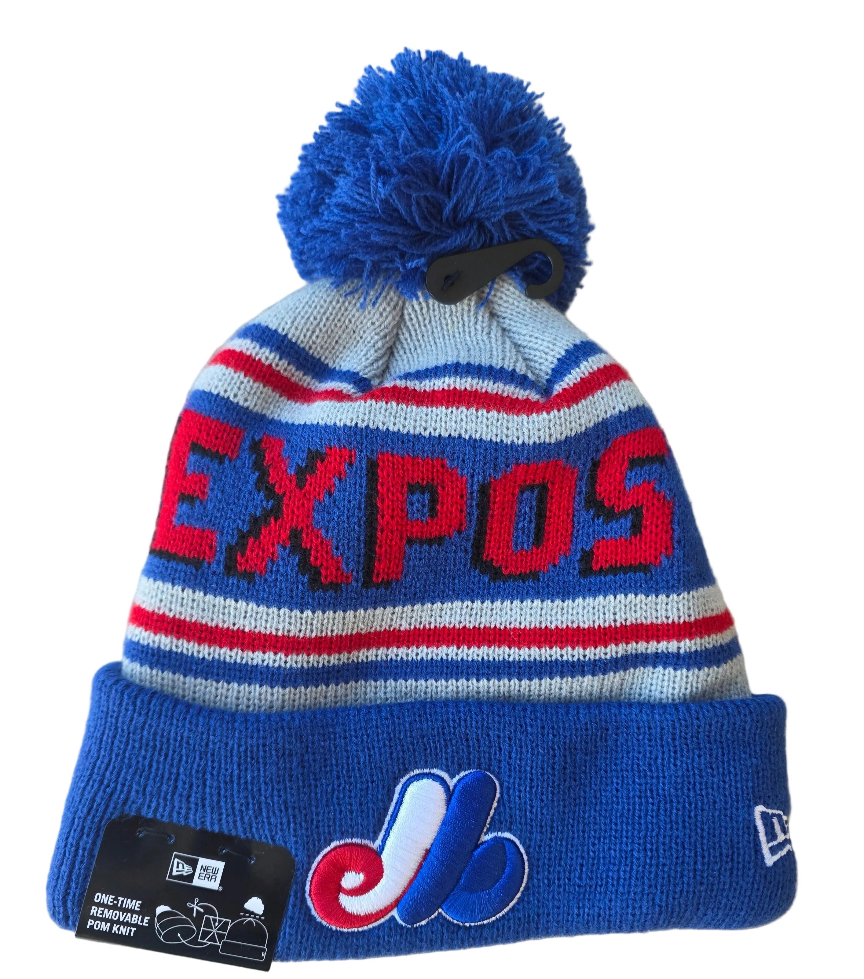 Montreal Expos MLB New Era Men's Royal Wordmark Knit Pom Hat