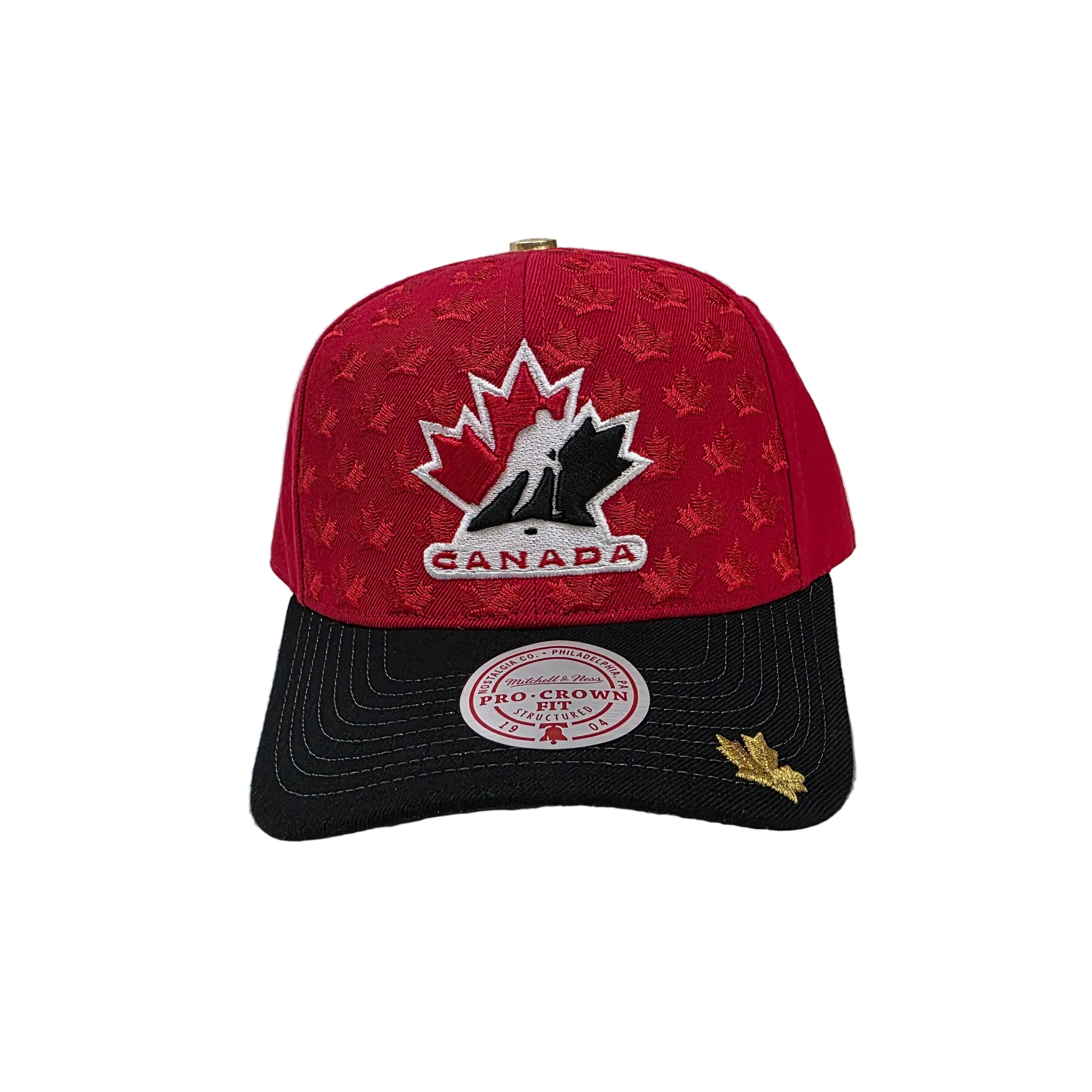 Hockey Canada IIHF Mitchell & Ness Men's Red/Black Leaves Front Pro Crown Snapback