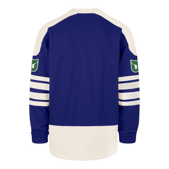 Hartford Whalers NHL 47 Brand Men's Royal Blue Golden Age Sweep Check Eternal Lacer Crew Sweater