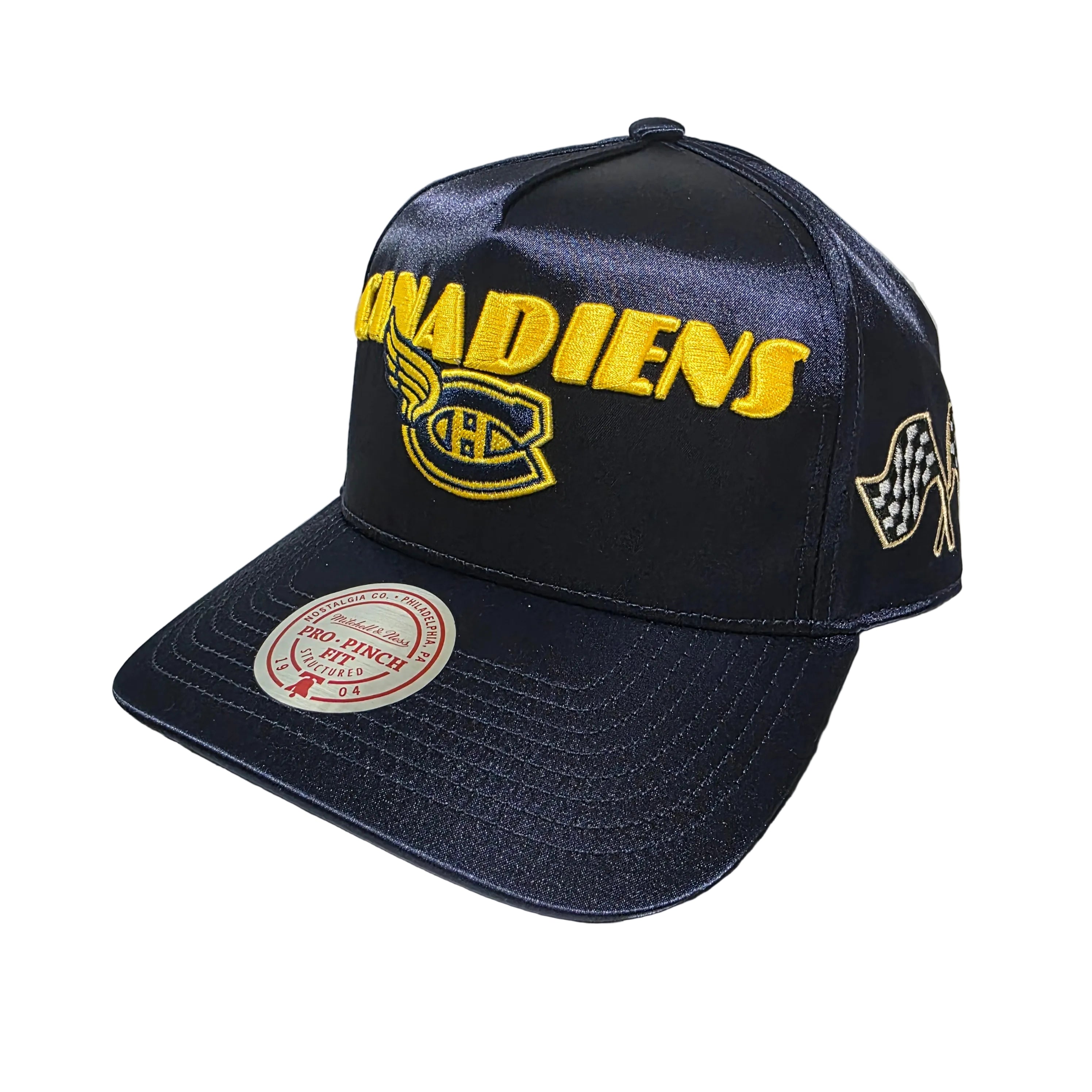 Montreal Canadiens Mitchell & Ness Men's Navy  Satin Goodyear Pro Pinch Fit Snapback