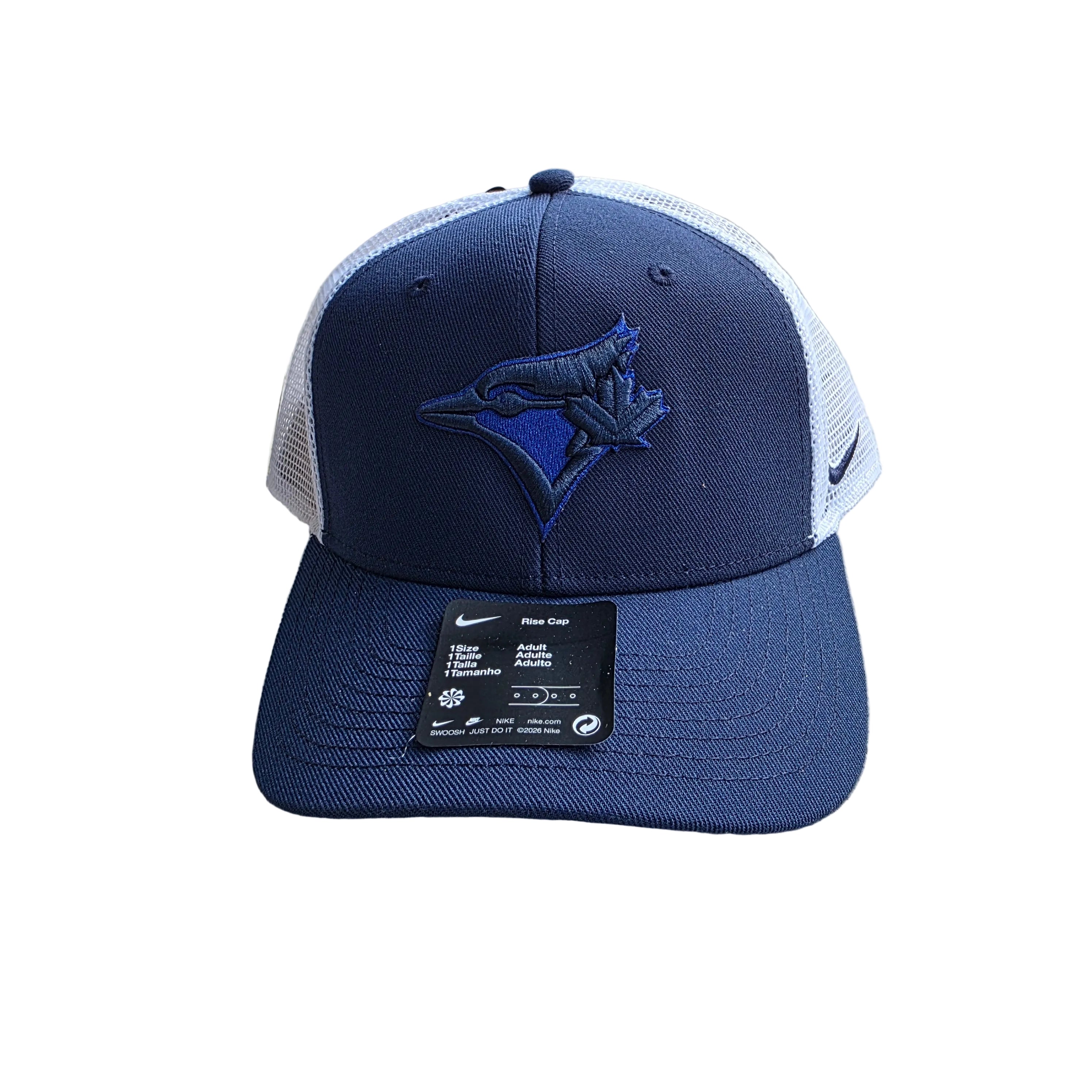 Toronto Blue Jays MLB Nike Men's Navy/White Dri-Fit Rise Structured Trucker Adjustable Hat
