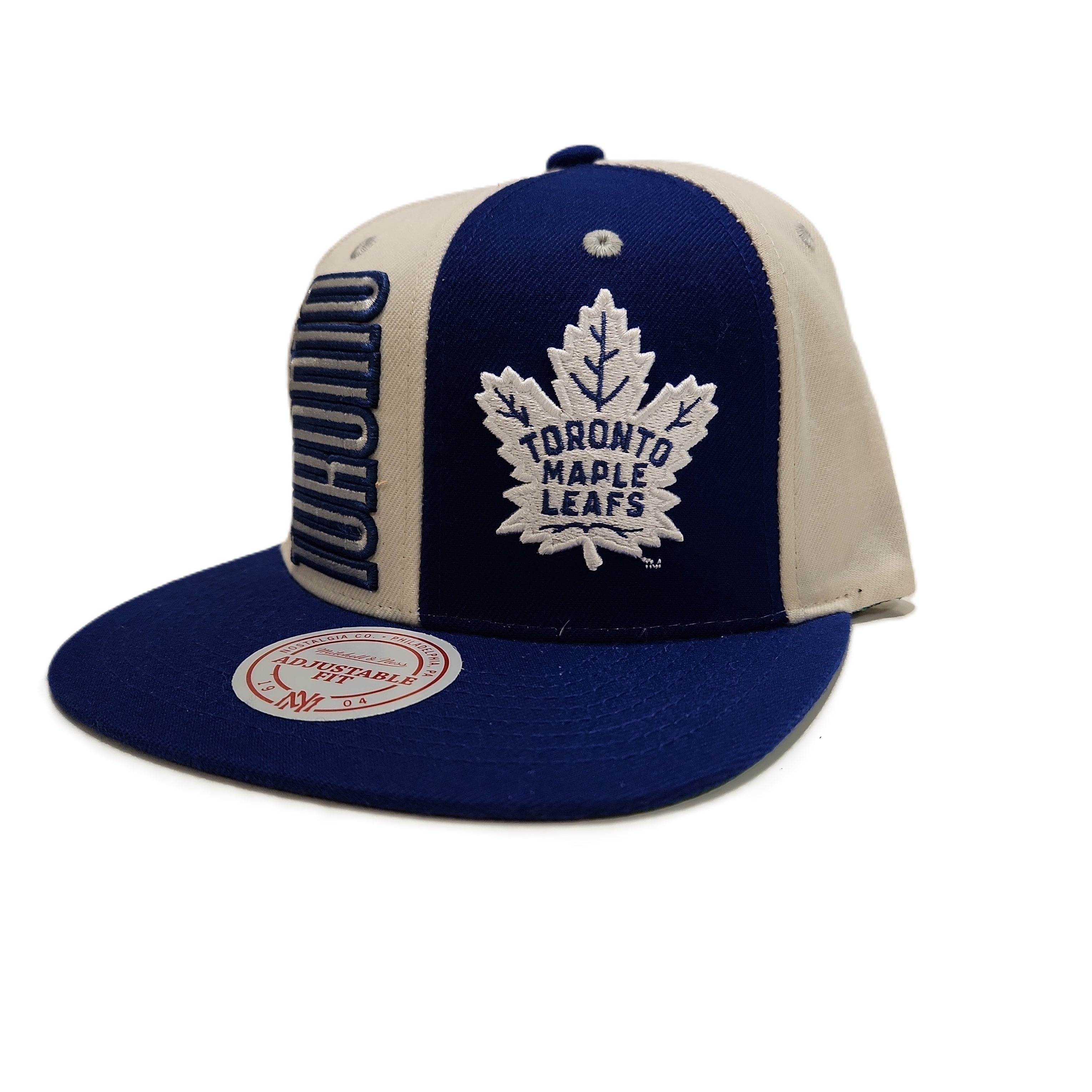 Toronto Maple Leafs NHL Mitchell & Ness Snapback à panneau pop blanc cassé/bleu royal pour hommes