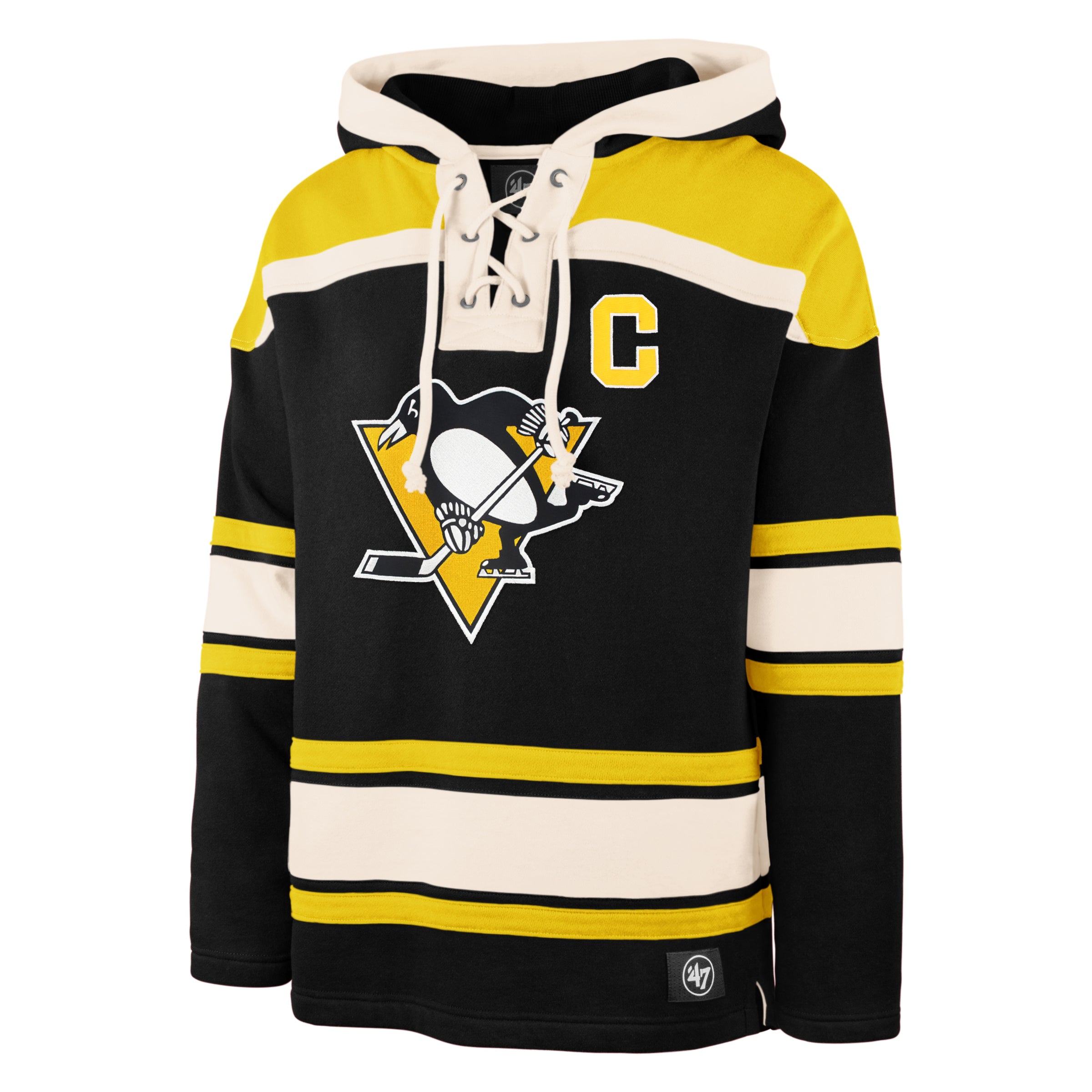 Mario Lemieux Pittsburgh Penguins NHL 47 Brand Men's Alumni Black Heavyweight Lacer Hoodie