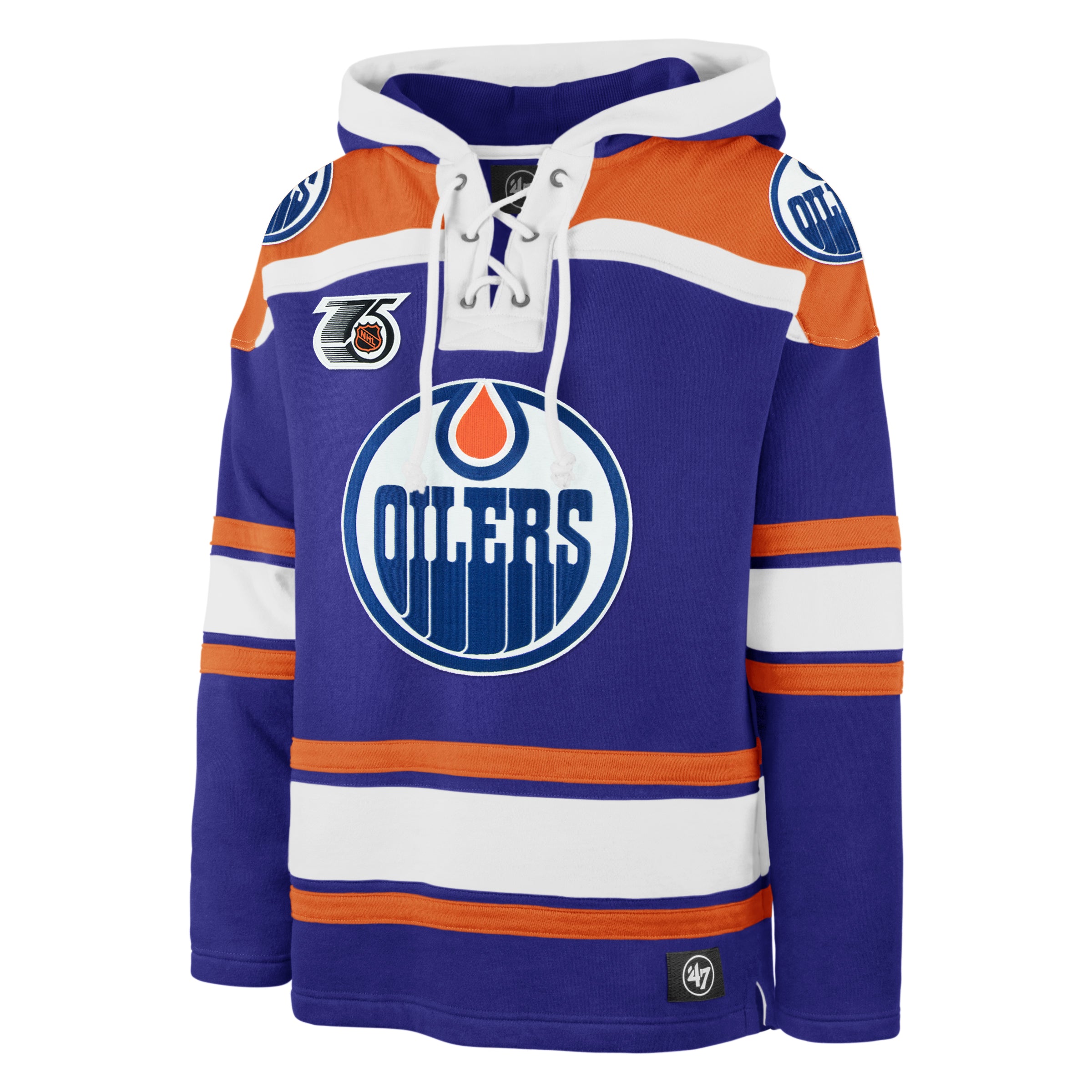 Edmonton Oilers NHL 47 Brand Sweat à capuche bleu royal Retro Freeze Superior Lacer pour hommes